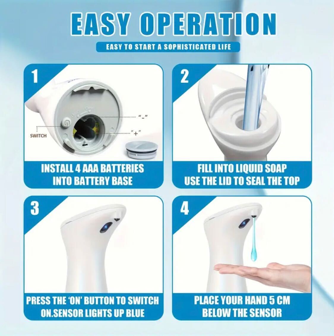 3 pieces High-Quality EU Standard Automatic Soap Dispenser – Touchless, Battery Operated | Wall-Mounted/Countertop | For Soap, Lotion, Shampoo | Sleek Black/White | Ideal for Bathroom, Kitchen,