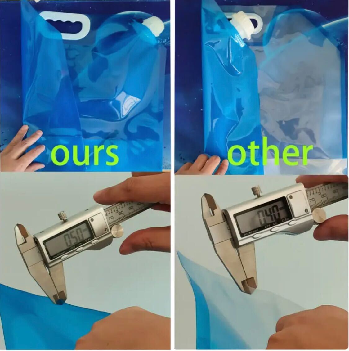 3 pieces High Quality PE Water Bags, Blue, Foldable, Durable and Leak-Proof, Freezable, Portable Handle, Food-Grade Plastic Without BPA. Suitable for Outdoor, Emergency, Camping, Hiking, Travel, Ice Bath, Capacity 10L.