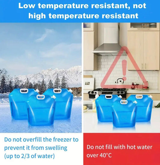 3 pieces High Quality PE Water Bags, Blue, Foldable, Durable and Leak-Proof, Freezable, Portable Handle, Food-Grade Plastic Without BPA. Suitable for Outdoor, Emergency, Camping, Hiking, Travel, Ice Bath, Capacity 10L.