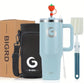 BIGRD 100% Original 40oz Tumbler Smoke Blue with Handle and Straw, 100% Leak-Proof Travel Mug, Stainless Steel Double Wall Vacuum Insulated Coffee Cup, Includes Accessories:2 In 1 Lid, Steel Straw, Cleaner, Carrying Bag, Silicone dust cap