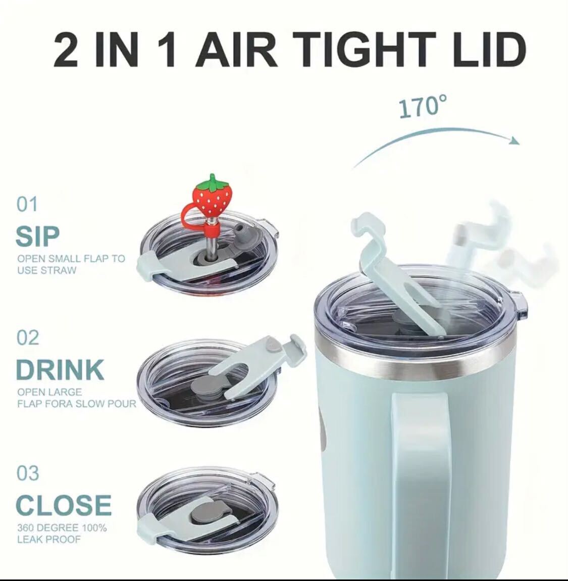 BIGRD 100% Original 40oz Tumbler Smoke Blue with Handle and Straw, 100% Leak-Proof Travel Mug, Stainless Steel Double Wall Vacuum Insulated Coffee Cup, Includes Accessories:2 In 1 Lid, Steel Straw, Cleaner, Carrying Bag, Silicone dust cap