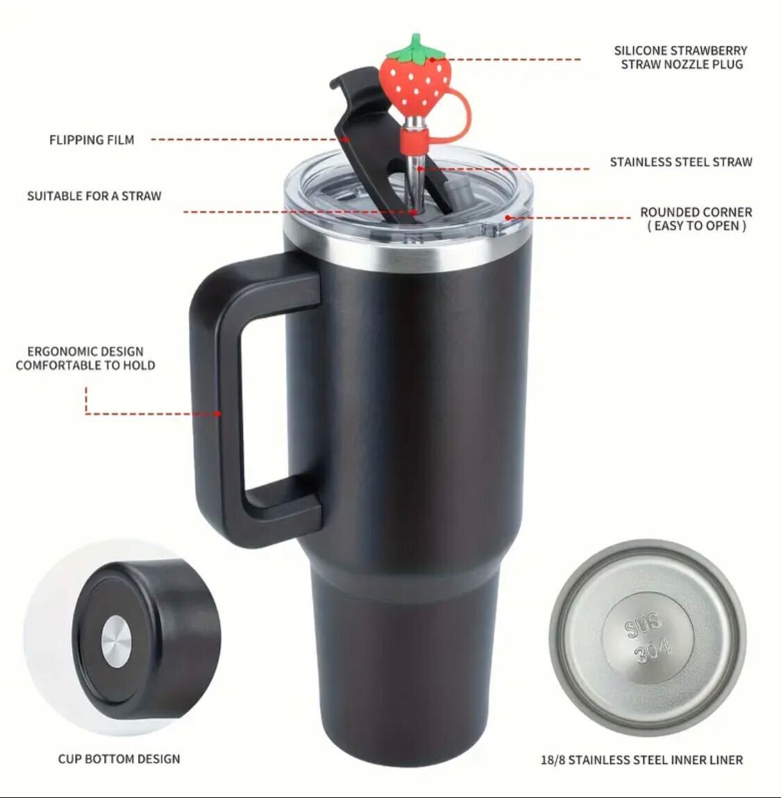 BIGRD 100% Original 40oz Tumbler Smoke Blue with Handle and Straw, 100% Leak-Proof Travel Mug, Stainless Steel Double Wall Vacuum Insulated Coffee Cup, Includes Accessories:2 In 1 Lid, Steel Straw, Cleaner, Carrying Bag, Silicone dust cap