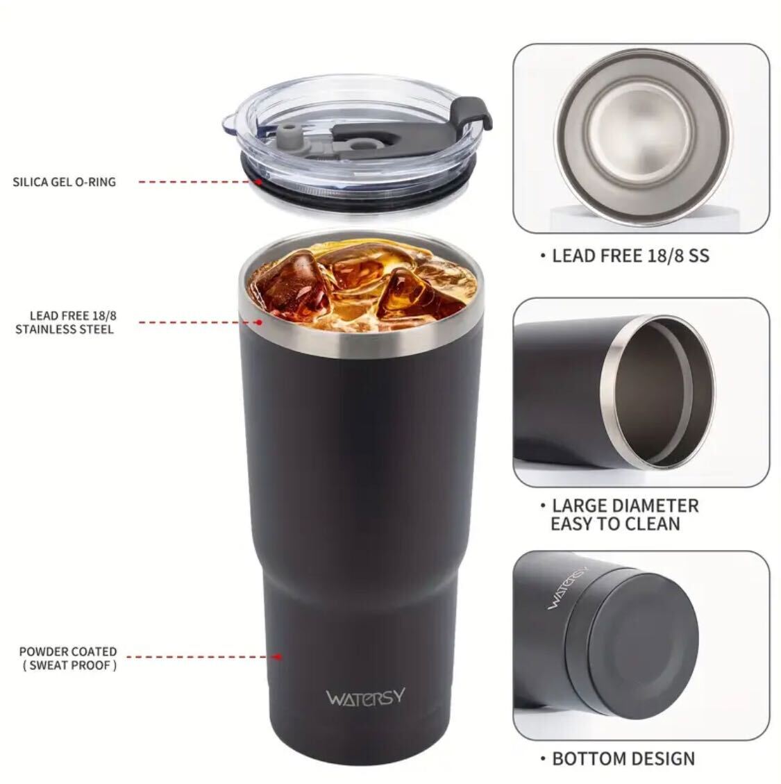 WATERSY 100% Original 20oz Tumbler with Lid, Stainless Steel Vacuum Insulated Double Wall Travel Tumbler, Durable Insulated Coffee Mug, Powder Coated Thermal Cup With Lids And Straw and cleaning brush, Dishwasher safety.