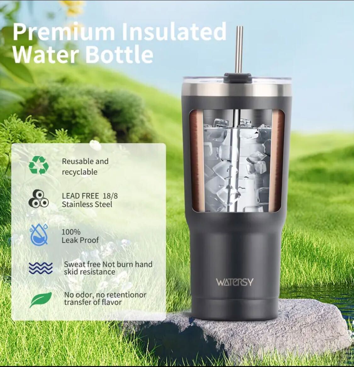WATERSY 100% Original 20oz Tumbler with Lid, Stainless Steel Vacuum Insulated Double Wall Travel Tumbler, Durable Insulated Coffee Mug, Powder Coated Thermal Cup With Lids And Straw and cleaning brush, Dishwasher safety.