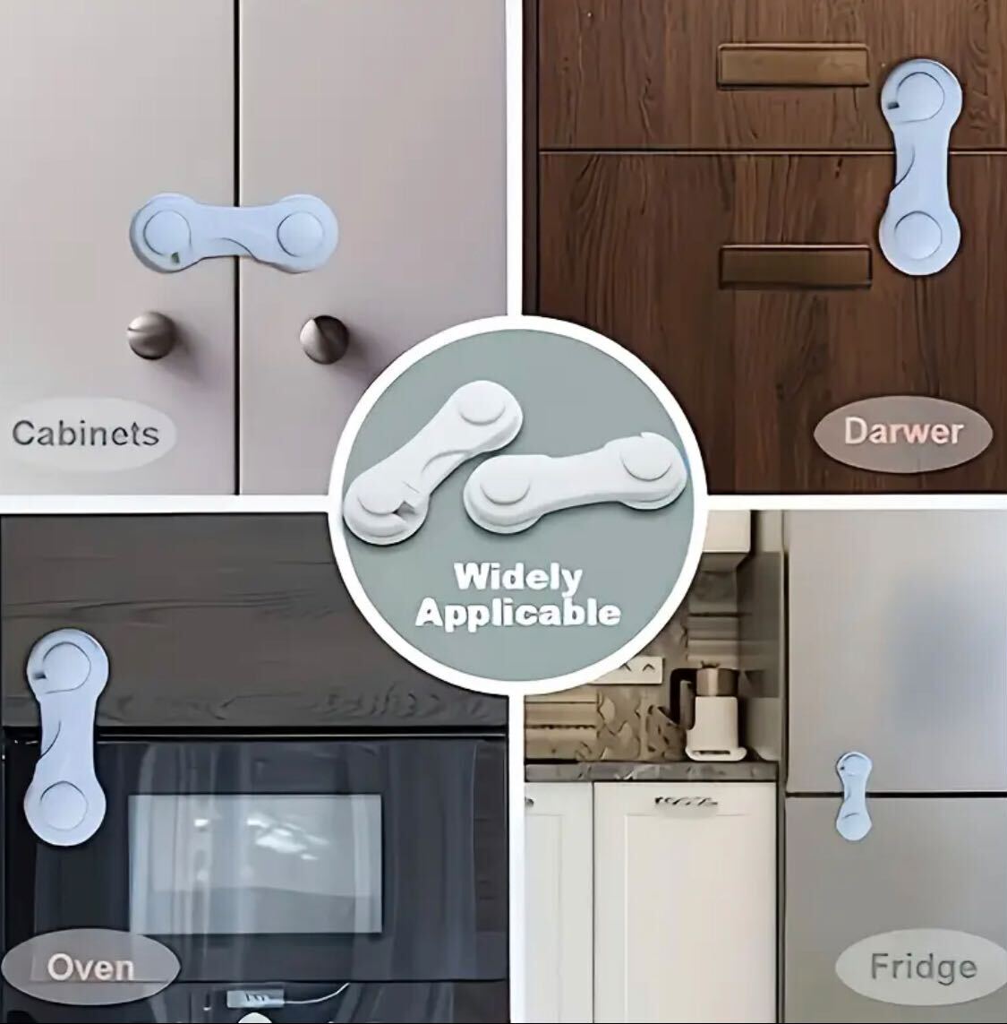 3 pieces White Cabinet Locks – Easy-Install Adhesive Stops for Drawers, Cabinets, Fridges, Ovens & More | Durable Plastic | Child Safety & Home Organization | Sleek Design | Kitchen Safety Essential