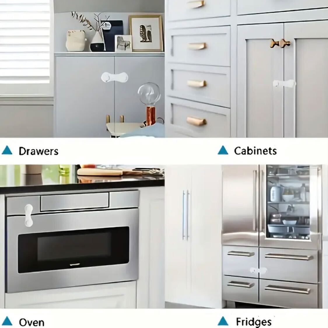 3 pieces White Cabinet Locks – Easy-Install Adhesive Stops for Drawers, Cabinets, Fridges, Ovens & More | Durable Plastic | Child Safety & Home Organization | Sleek Design | Kitchen Safety Essential