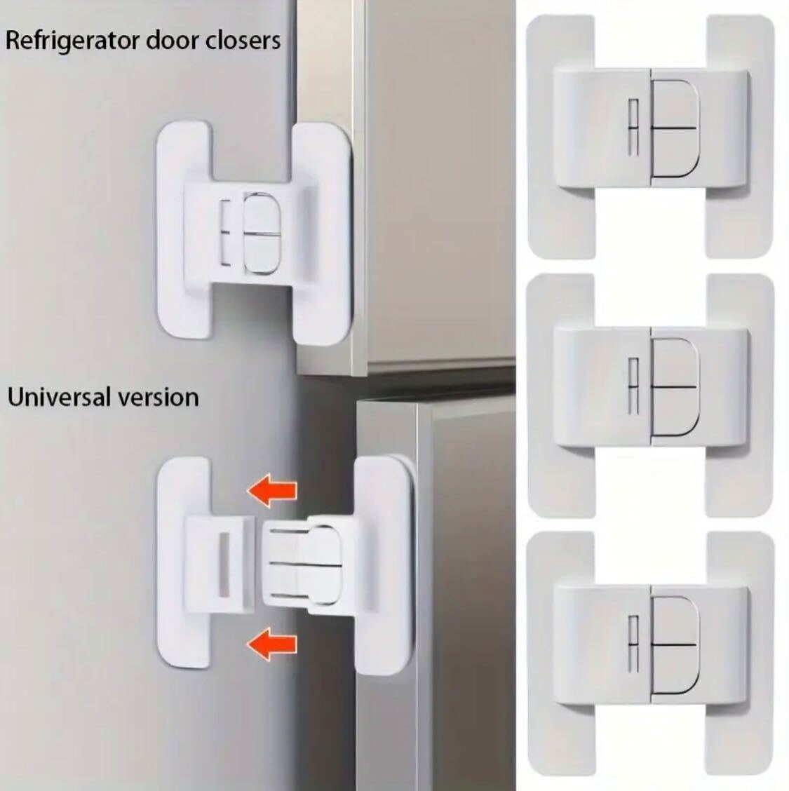 3 pieces Refrigerator Door Closer with Safety Buckle Refrigerator Door Anti-Opening Device, Universal Double Buckle Design Without Drilling Holes, Ensures Safe Closure