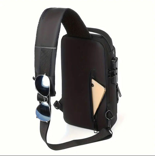 5 pieces Men's Motorcycle Crossbody Bag – Lockable USB Cable Slot, Adjustable Strap, Waterproof, Multi-Compartment | Durable Black/Brown Design | Secure Zipper | Sleek & Strong for Daily Use