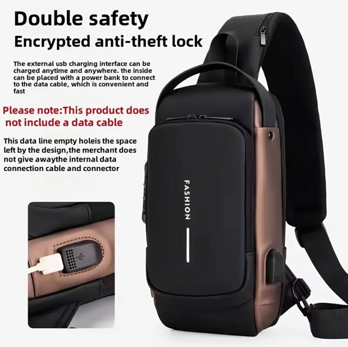 5 pieces Men's Motorcycle Crossbody Bag – Lockable USB Cable Slot, Adjustable Strap, Waterproof, Multi-Compartment | Durable Black/Brown Design | Secure Zipper | Sleek & Strong for Daily Use