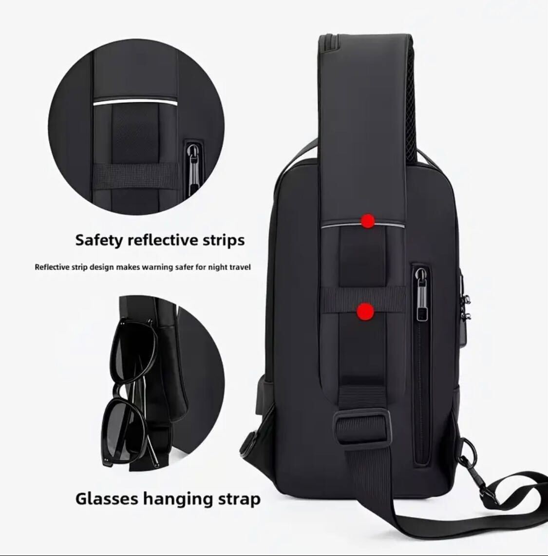 5 pieces Men's Motorcycle Crossbody Bag – Lockable USB Cable Slot, Adjustable Strap, Waterproof, Multi-Compartment | Durable Black/Brown Design | Secure Zipper | Sleek & Strong for Daily Use