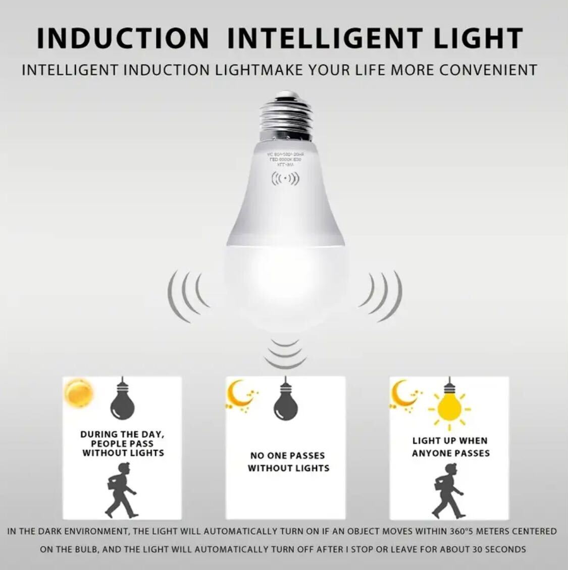 3 pieces Kasotile 9W Motion Sensor LED Bulb – EU Standard, E26 Base, 6000K Daylight, Dusk to Dawn Sensor | Hard-Wired Safety Light for Entryway, Porch, Hallway, Stairs, Indoor Ceiling & Wall Use (1 Pack)