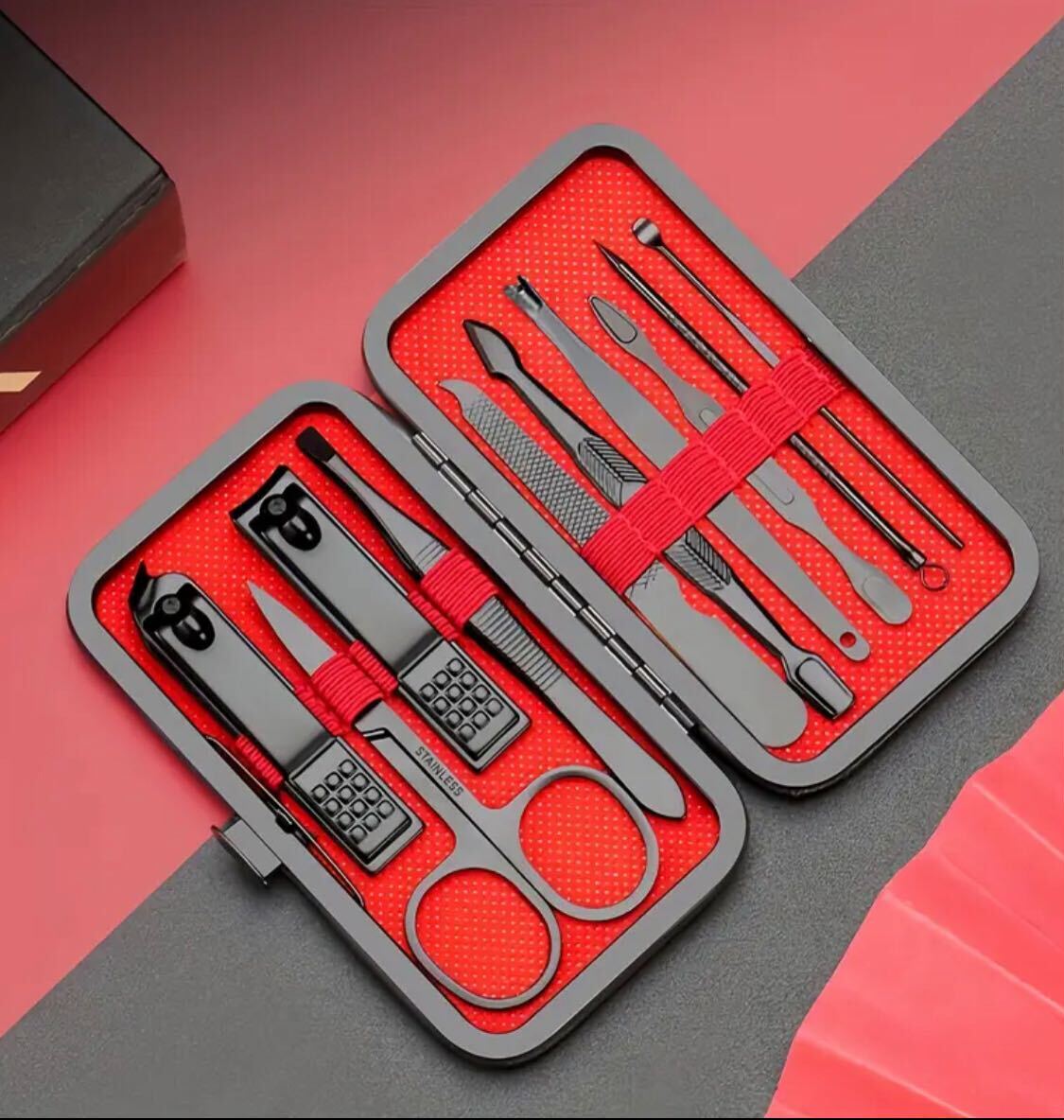 10pcs Luxury Manicure & Pedicure Set – Ultra Sharp Stainless Steel Clippers, Scissors, File & Tools in Stylish Black/Red Box | Professional Quality, Durable, Complete Nail Care Kit