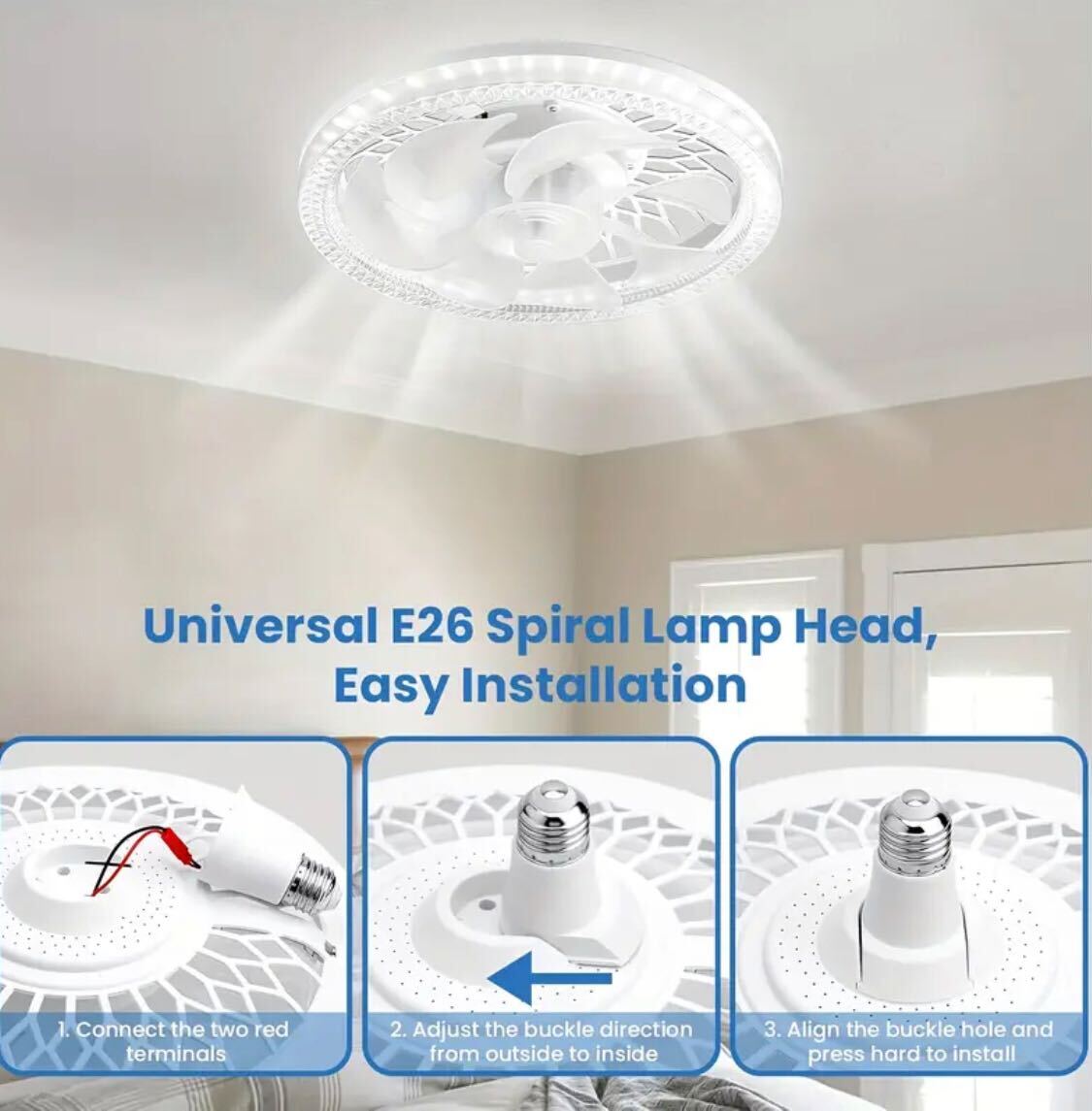 EU Standard Smart Ceiling/Wall Fan Light – E27 Holder, Remote Dimming & 4-Speed Wind Control | Lighting + Fan Combo for Bedroom, Kitchen, Bath, Living Room | Intelligent & Universal Design