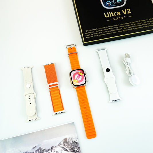 Ultra V2 New Fashion 2.2 Large Screen With 4 Straps Smart Watch With Wearfit Pro App Orange