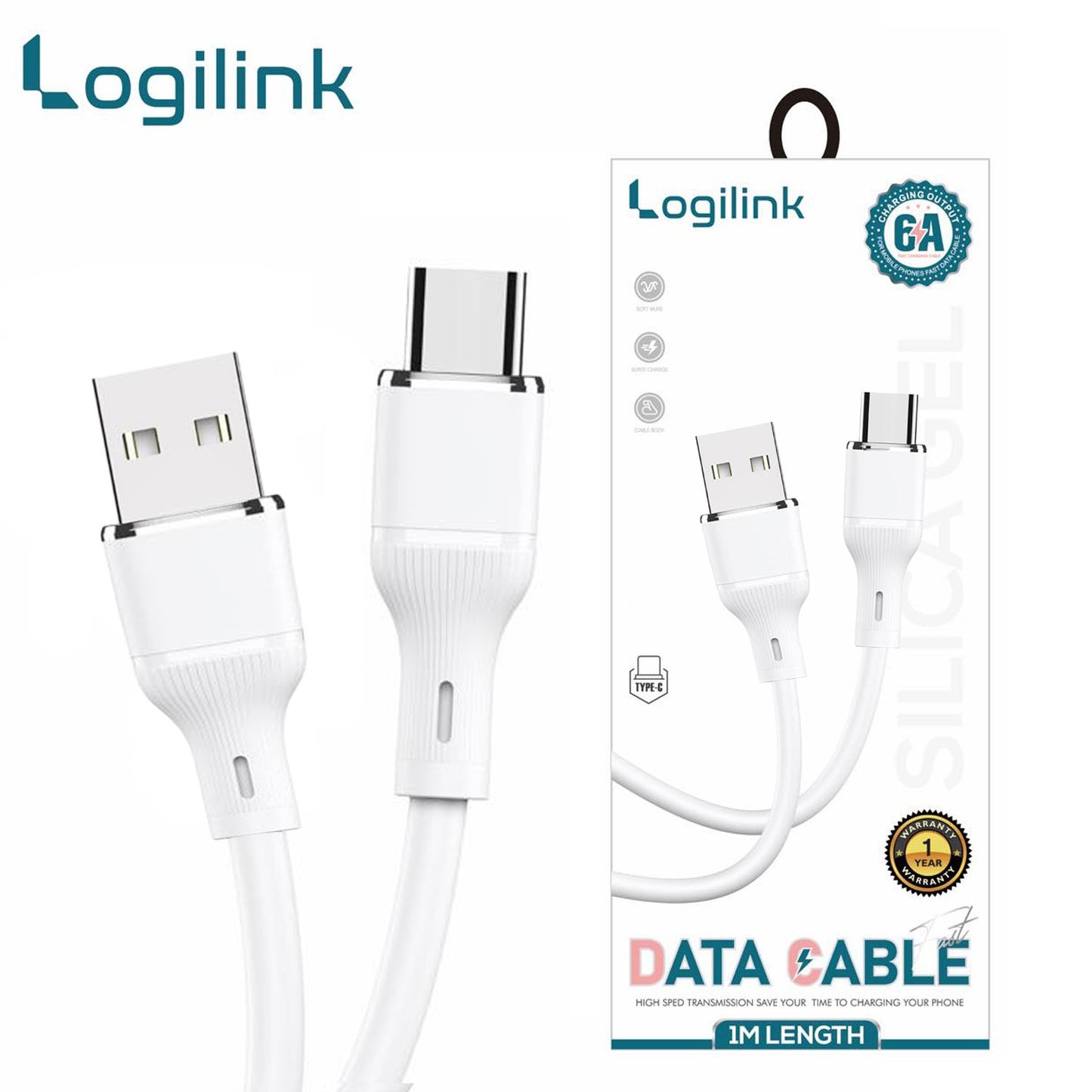 3 pieces Logilink Usb To Type C Silicone Fast Charging Data Cable 1m (1 Year Warranty)