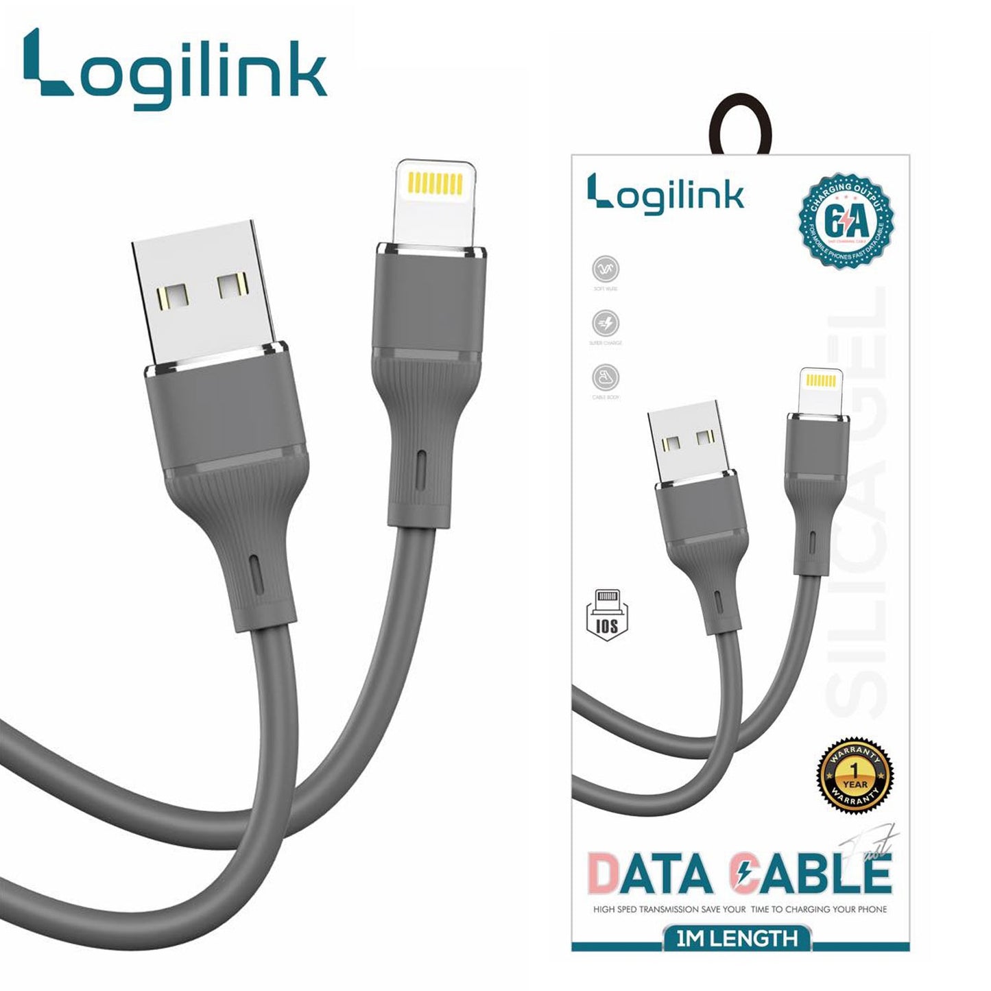 3 pieces Logilink Usb To Lightning Silicone Fast Charging Data Cable 1m (1 Year Warranty)
