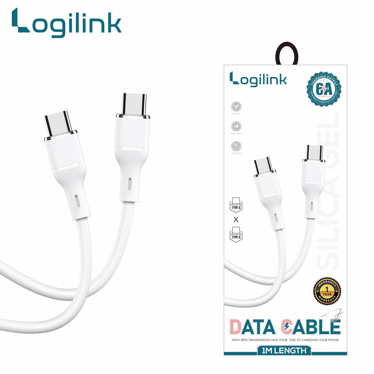 3 pieces Logilink Type C To Type C Silicone Fast Charging Data Cable 1m (1 Year Warranty)