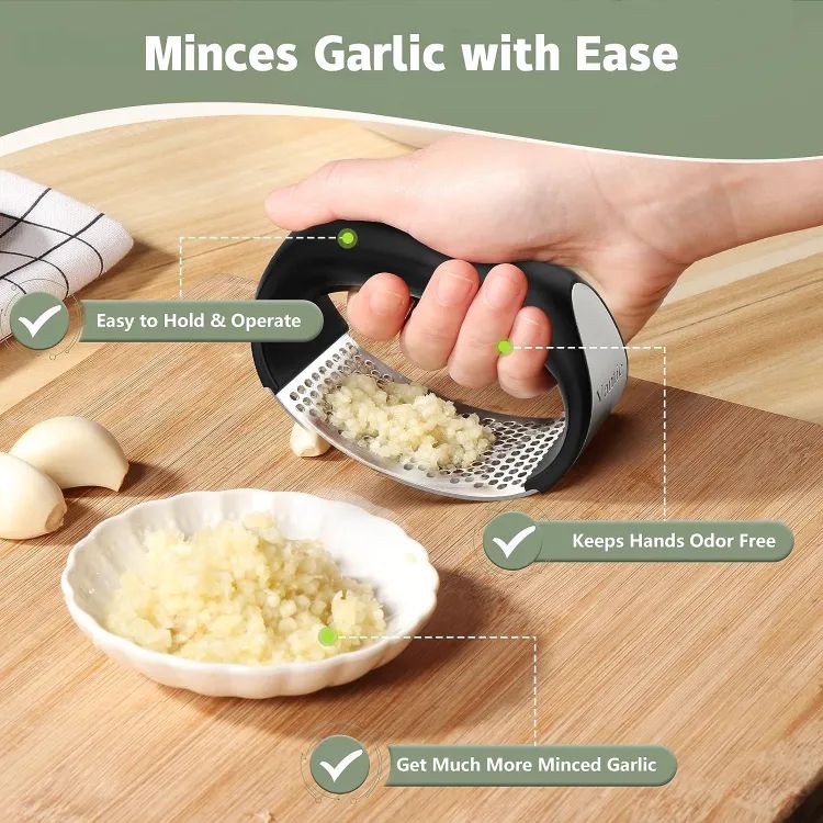 2 pieces Garlic Press, Manual Garlic Press Rocker with Handle, Stainless Steel Garlic Crusher Masher, Ginger Garlic Chopper Kitchen Gadget Tool Garlic Cutter, Hand Press Tool for Garlic Paste