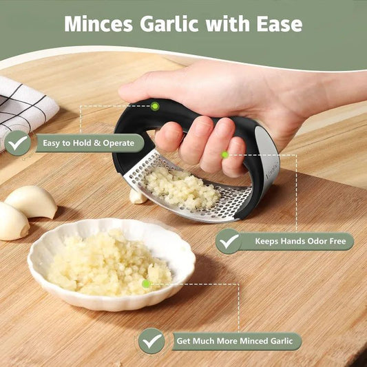 2 pieces Garlic Press, Manual Garlic Press Rocker with Handle, Stainless Steel Garlic Crusher Masher, Ginger Garlic Chopper Kitchen Gadget Tool Garlic Cutter, Hand Press Tool for Garlic Paste