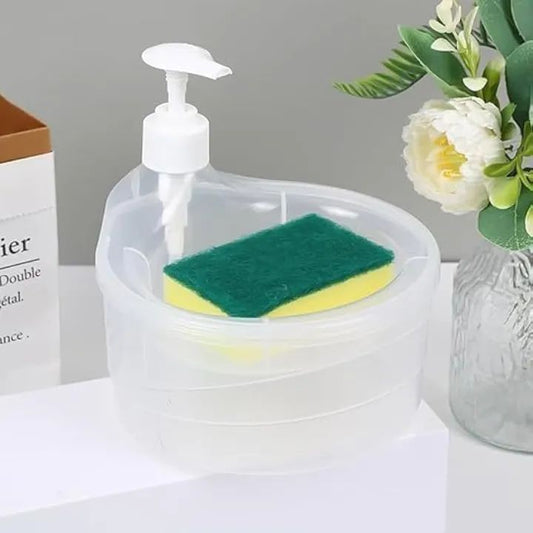 3 pieces Liquid Soap Dispenser With Pump & Sponge with Sponge Caddy Organizer Holder for Kitchen Sink Tidy Scrubber Holder Dishwashing Container Kitchen Bathroom Washing Accessories