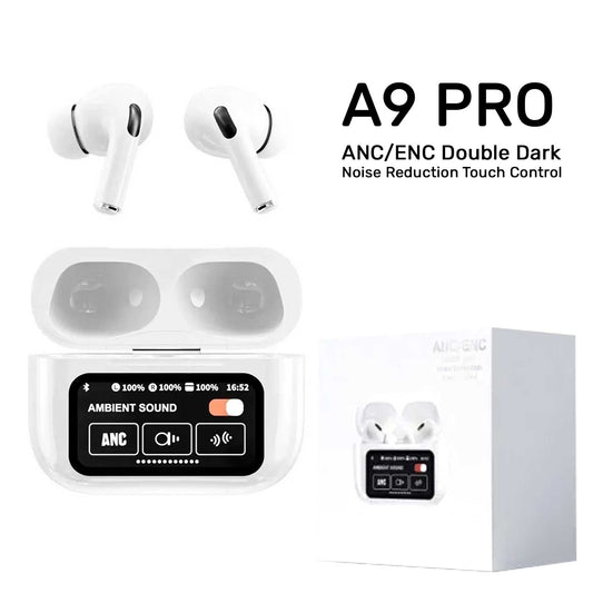 BLACK & White NEW A9 PRO APPLE AIRPODS ANC/ENC ZHONGKELQNXUN TOUCH CONTROL BT 5.4 EARBUDS