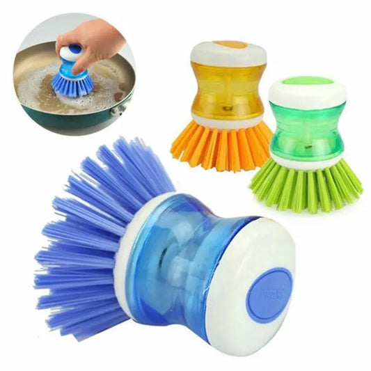 2 pieces Scrub Kitchen wash tool and dishwashing brush for kitchen cleaning brush and Pot dish plastic brush with washing up liquid for self dispensing cleaning brush Soap dispenser brush