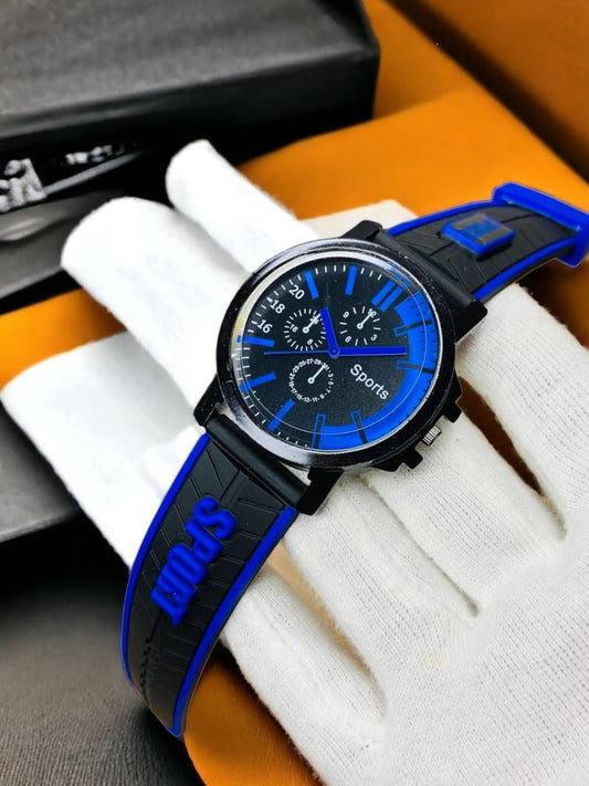 2 pieces Blue color Stylish Sports Analog Rubber Strap Watch For Boys Men's
