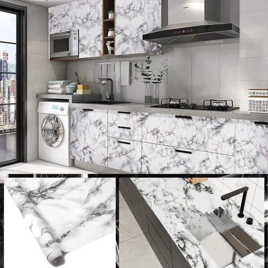 2 pieces WHITE & BLACK Waterproof Heat Resistant Self Adhesive Anti Oil Kitchen Wallpaper Marble Sheet 60*200 for Kitchen