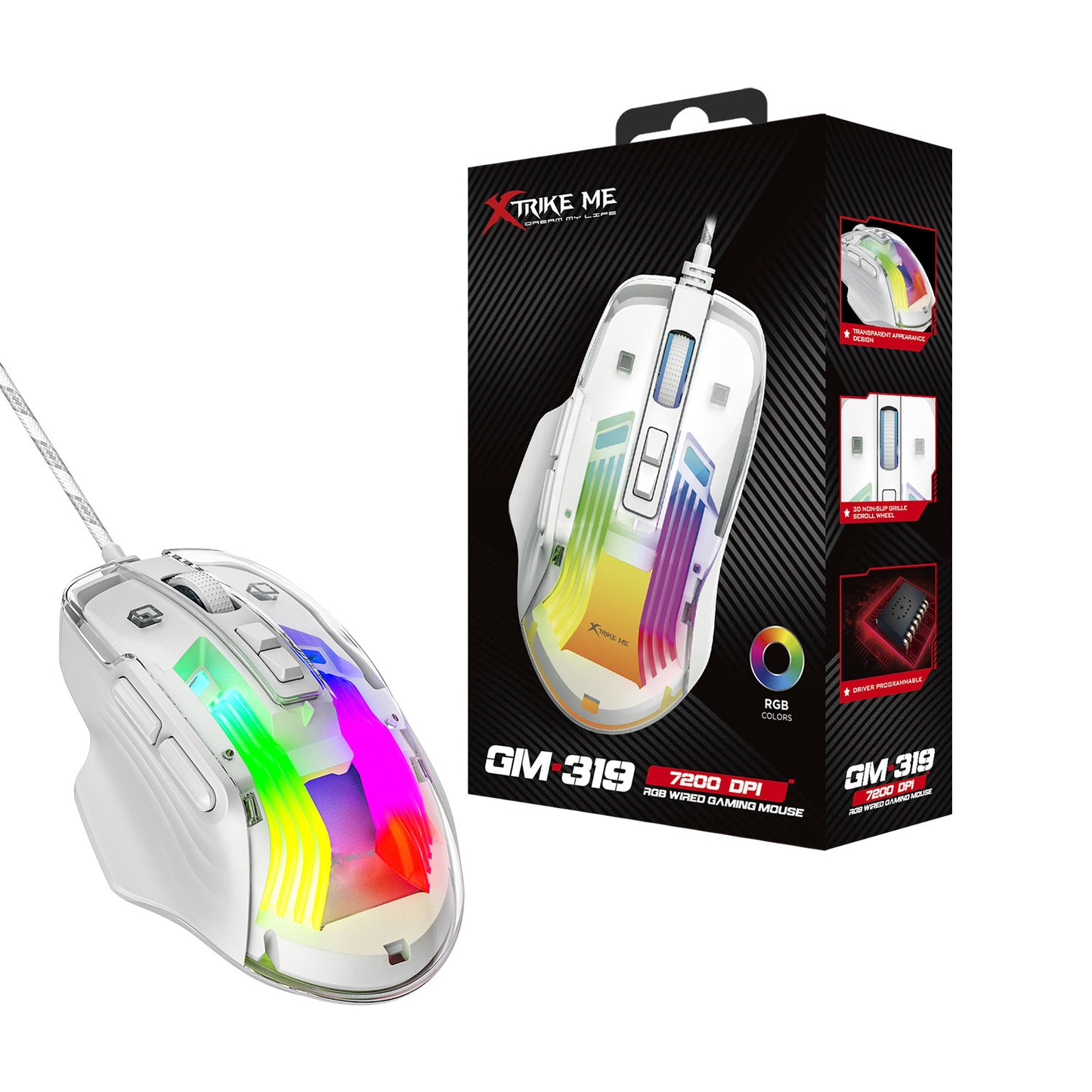 XTRIKE ME GM-319 WIRED GAMING MOUSE 7200 DPI WHITE
